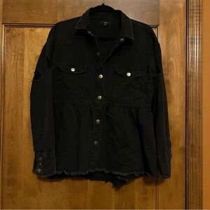 Fate Peplum Denim Jacket Black Distressed S